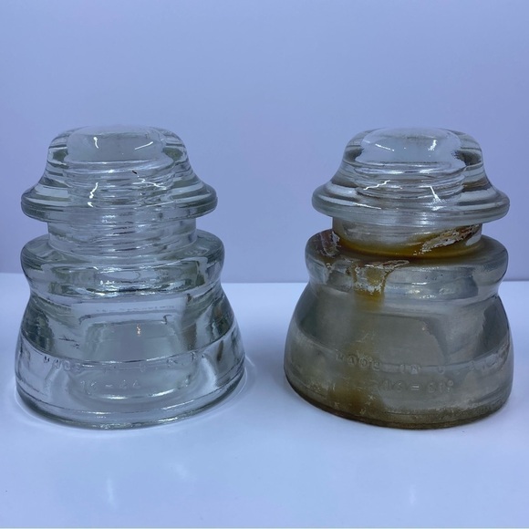 2 GLASS INSULATORS~FROM UTILITY POLE~HEMINGRAY #45 W/FLAT BOTTOM~G23 - Picture 2 of 13